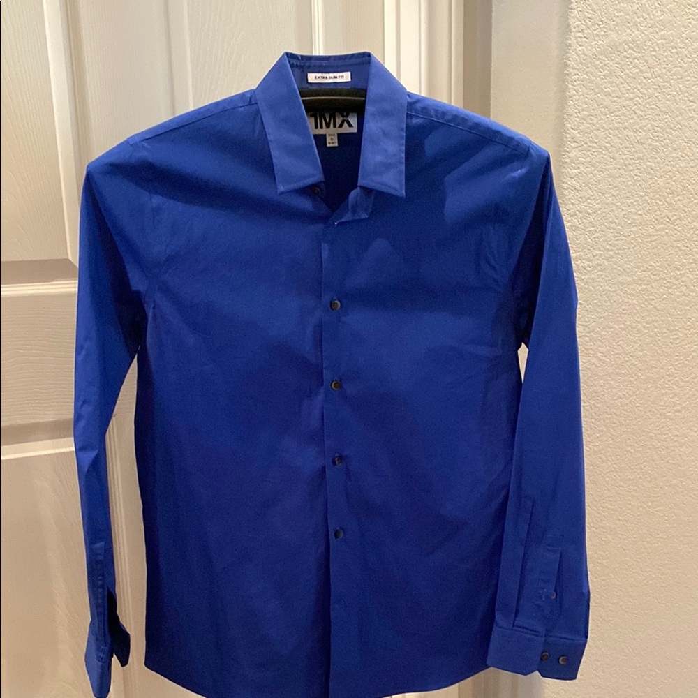 Express Blue Dress Shirt Crisp Cotton Blend